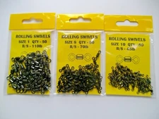 ROLLING BARREL SWIVELS CARP / SEA / PIKE / COARSE FISHING 3 Sizes - 50 Per Pack