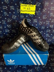 80.. adidas superstar nera con glitter argento e borchie argento numero 42 | eBay