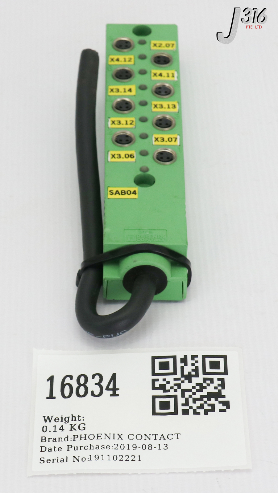16834 PHOENIX CONTACT SENSOR/ACTUATOR BOX, P/N: 1516056 SACB-8/3-L-5,0PUR-M8