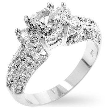 Brilliant Engagement Ring with Genuine Rhodium Plating & Cubic Zirconia