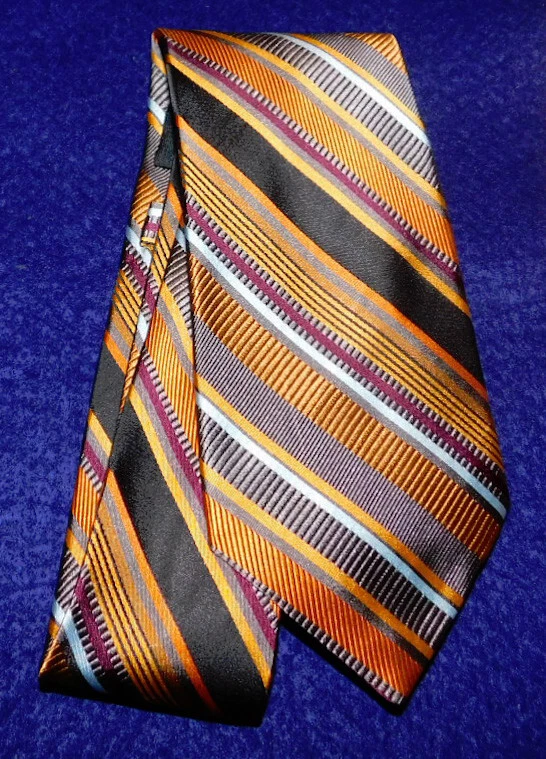 CORBATA A RAYAS ALTEA MILANO HECHA EN ITALIA NARANJA/GRIS/AZUL - CORBATAS - CORBATAS DE DISEÑADOR. Foto 2 de 3