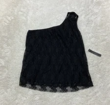 Lily Black Womens Size S One Shoulder Black Lace Tank Top Blouse Y2K 