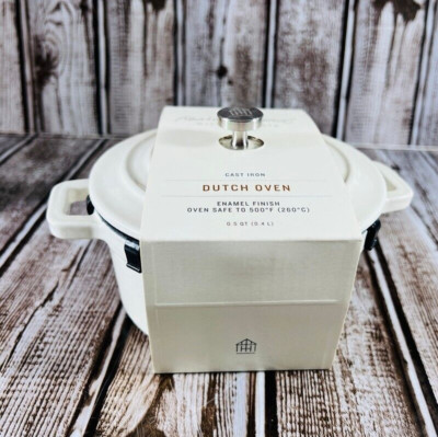 Hearth And Hand Mini Dutch Oven Cast Iron Enamel Finish Magnolia Casserole Beige