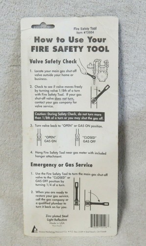 Fire Safety - Earthquake Survival Tool, Main Gas Valve Emergency Shut Off Wrench - Picture 2 of 2