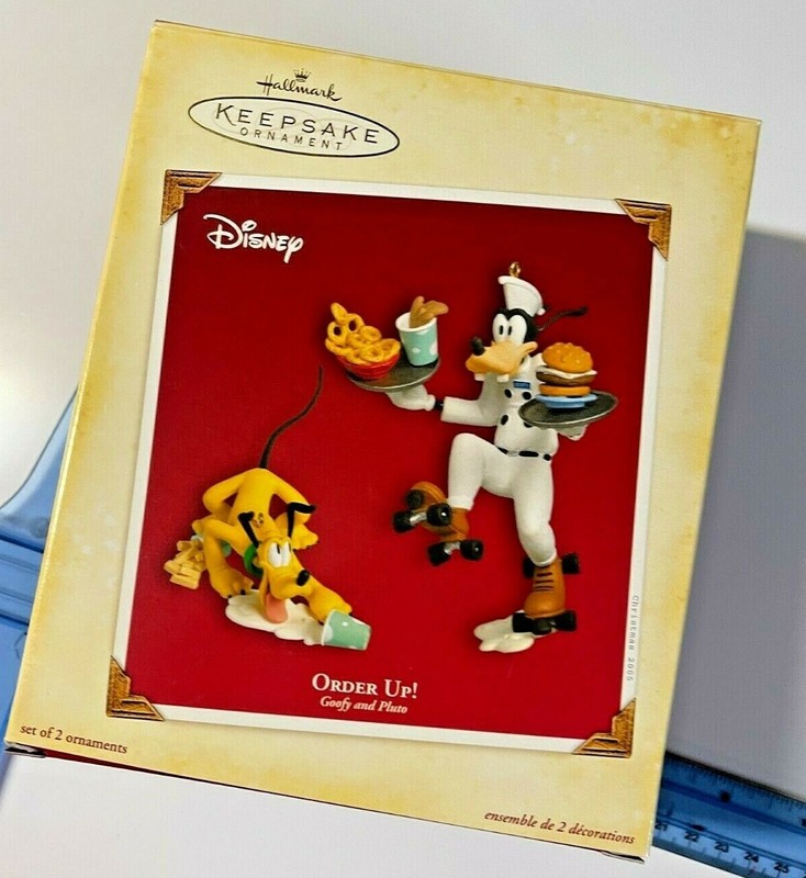 Hallmark 2005  Keepsake Ornament  Disney Goofy & Pluto ORDER UP Set of 2 Sealed!