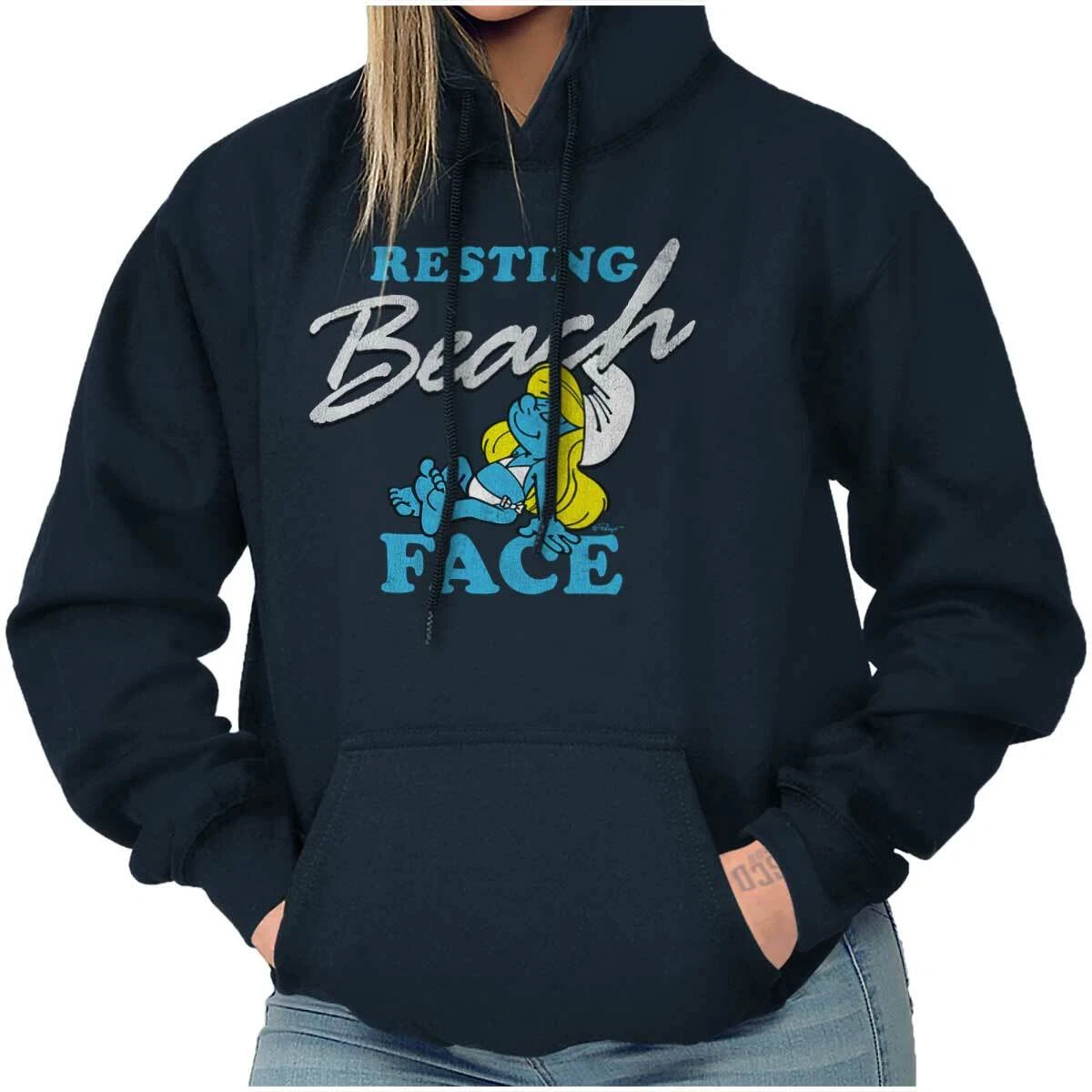 Smurfette Resting Beach Face Smurfs Summer Womens Hooded