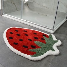 Strawberry Bath Mat Non Slip 60 x 80cm - Soft Colourful Large Fruit Bathroom Rug