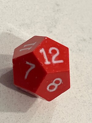 Older vintage Gamescience d12 opaque red w/ fresh white rpg ad&d dice 120723@