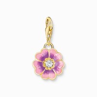 Thomas Sabo Charm AnhäNger Blume Silber Vergoldet Mit WeißEm Stein 2208-496-7