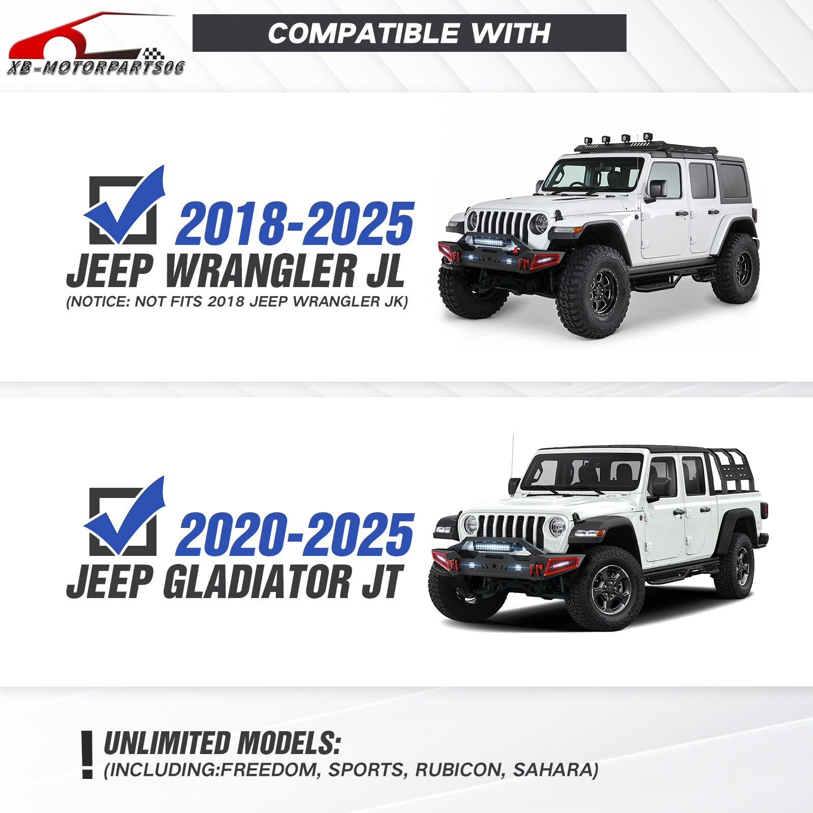 Jeep Wrangler JL JLU License Plate Bracket for 2018-2025 Rear or Front Bumper