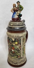 Vintage Old Gerz Beer Stein Mug West Germany Hunter Angels With Owl On Lid