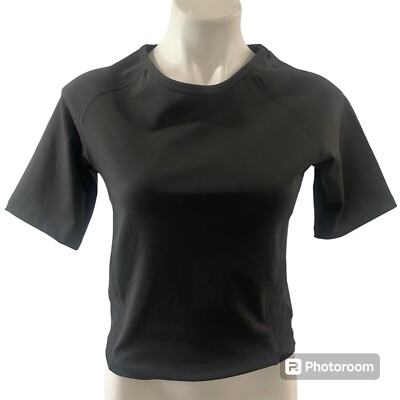 NY&C Black Crop Top M Short Sleeve Tight Stretch Semi Sheer Mesh Panel  NEW NWT