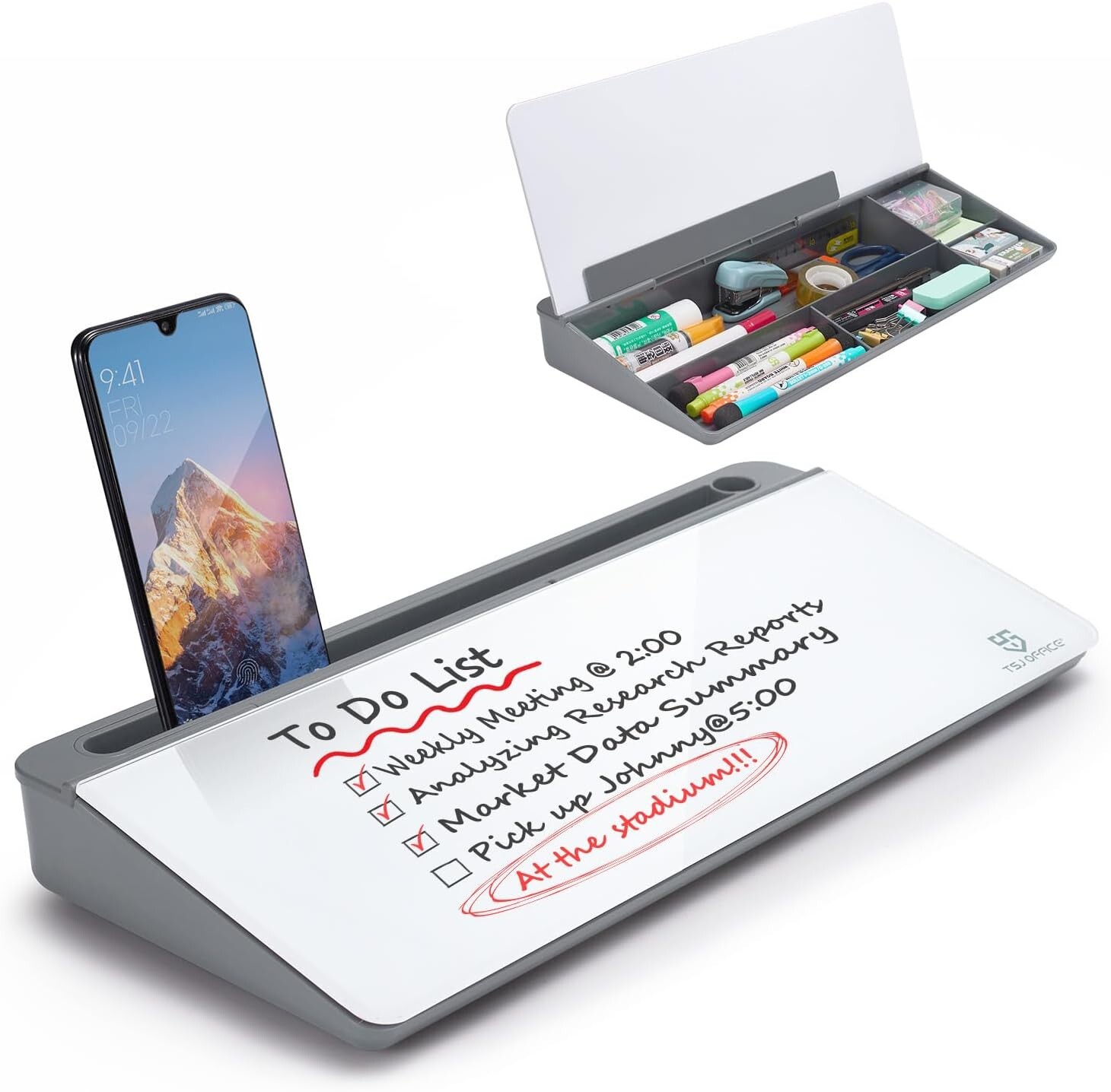 Small Desktop Glass Whiteboard Dry, Erase-Board with Drawer