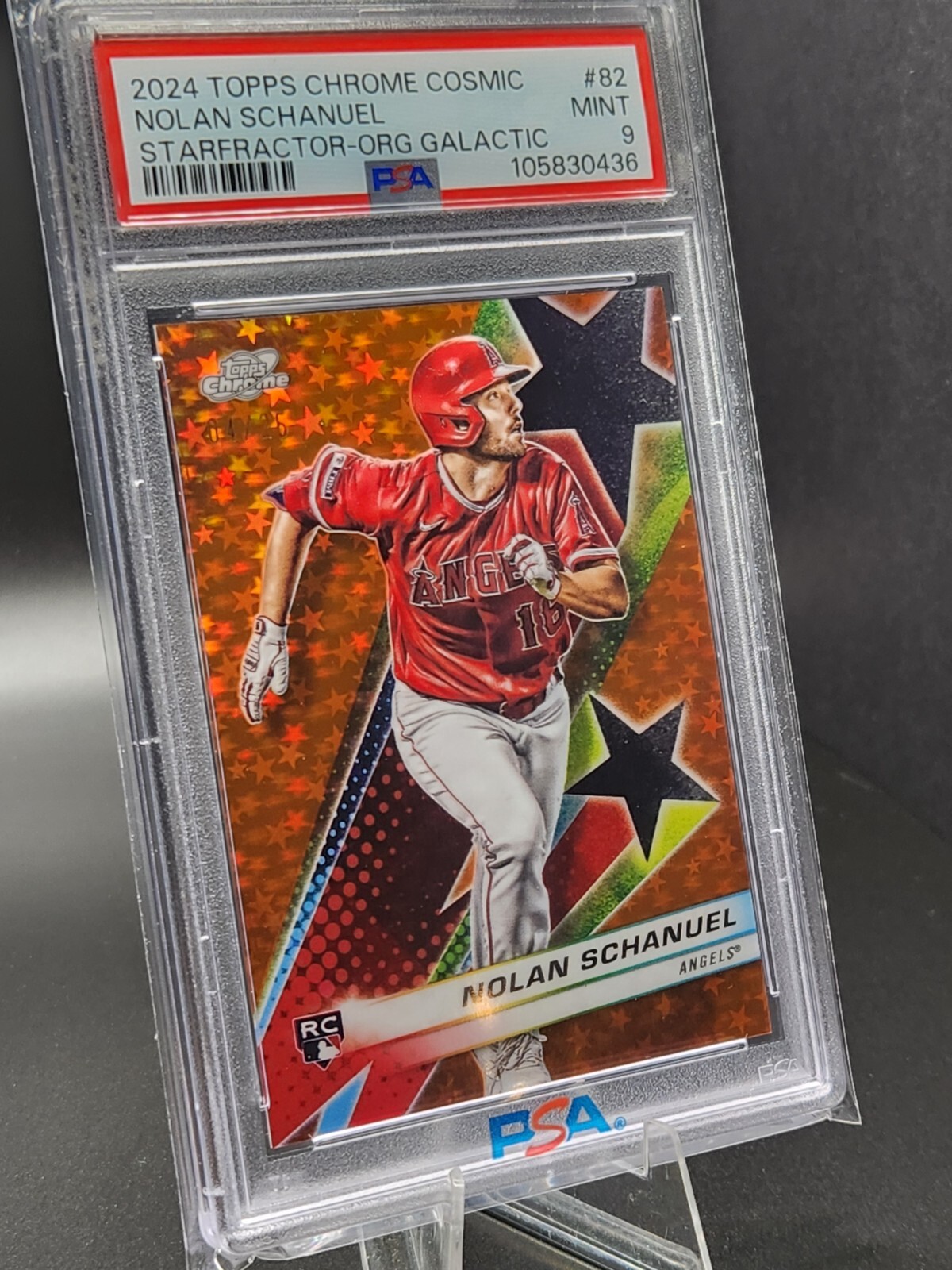 2024 Topps Cosmic Chrome Orange Starfractor SF-82 Nolan Schanuel /25 RC PSA 9