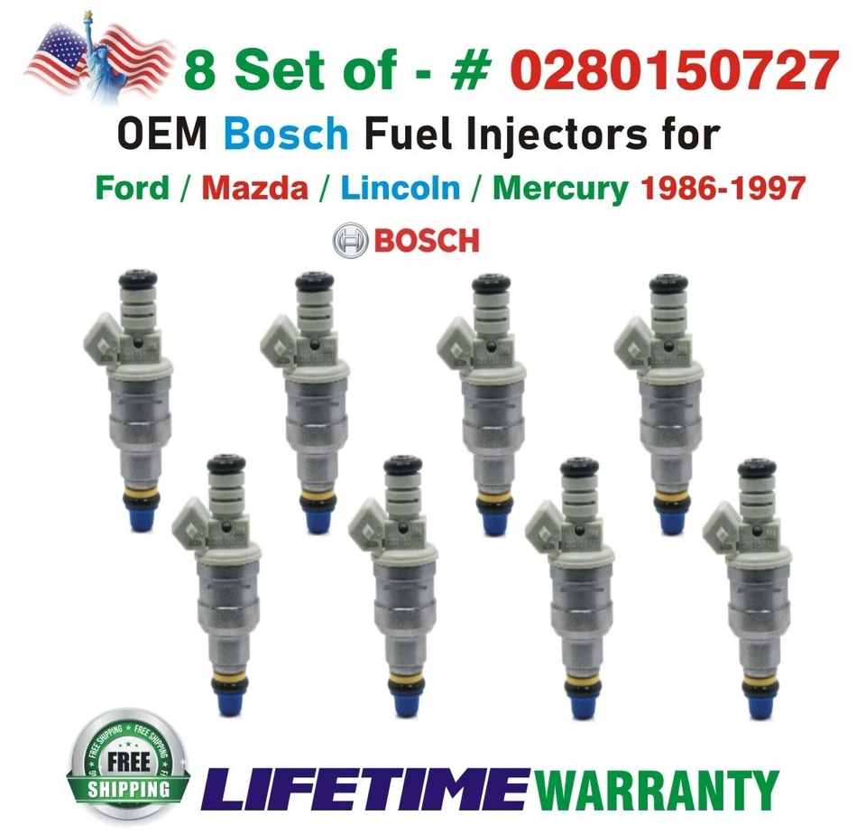 x8 Bosch NEW OEM Best Upgrade Fuel Injectors for 1986-1997 MERCURY/FORD/LINCOLN - Image 2 of 4