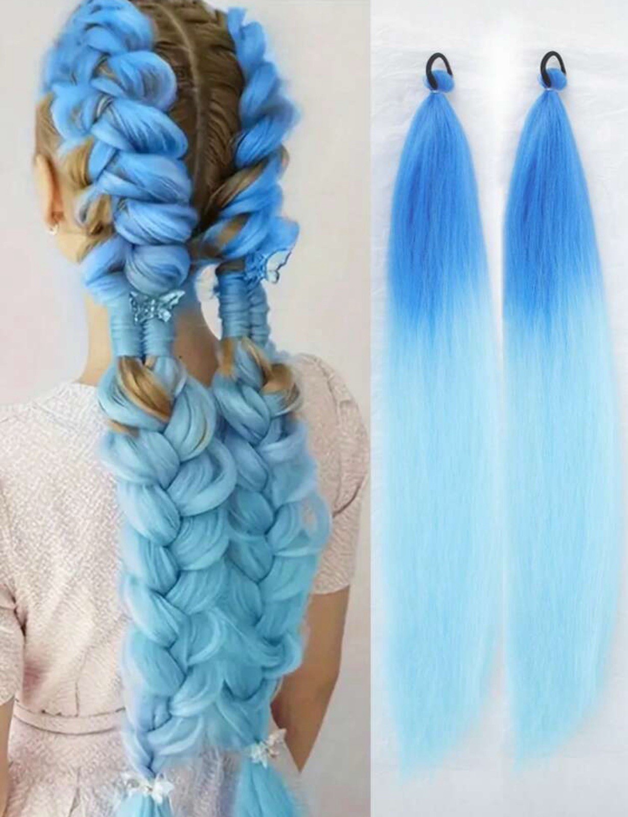 Rajout synthétique bleu pâle 65cm idéal pour coiffures de festival et tresses d'été