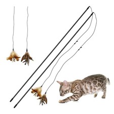 Cat Wand Toys Natural Feather Stick 2 PCS 31.5 Inch Extra Long Teaser Wands