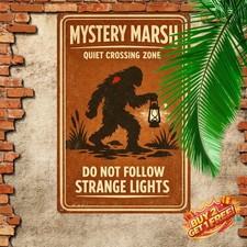 Funny Bigfoot Breeding Area Metal Tin Sign Sasquatch Avoid Eye Contact 8x12