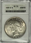 1925 S PEACE DOLLAR ANACS AU 53