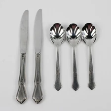 Lot of 5 Oneida Silver Ashmore Stainless Flatware 3 Sugar Spoons 2 Dinner Knives