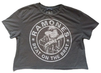 Ramones Beat On The Brat T-Shirt Zara Punk Rock Band Grey Cropped Top Ladies Med