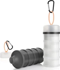 2 Pcs Protein Powder Container to Go with Funnels Stand, 4 Compartments Stackabl