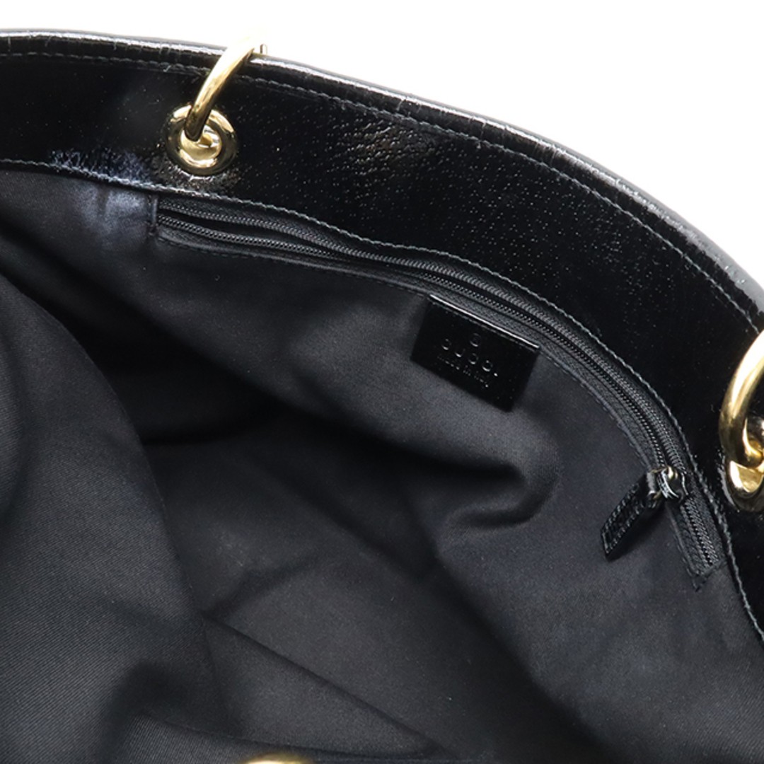 Gucci GG Canvas Tote Bag Black Patent Leather Shoulder Used thumbnail 6