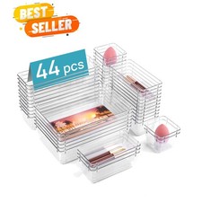 44 PCS Clear Plastic Drawer Organizers Set, 4-Size Versatile Bathroom and Van...