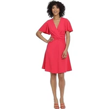 Maggy London Pink Flutter Sleeve Surplice Fit Flare Mini Dress 2 NWOT MSRP $138