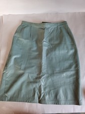 Vintage Dusky Teal Leather Pencil Skirt Lined