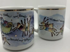 Rosanna Made in Italy Christmas Holiday Santa Reindeer Gold Trim Mugs Set