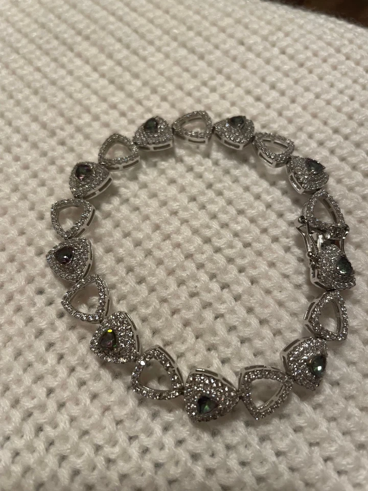 Pulsera corazón plata de ley 925 con circonitas y piedras de color azul/verde Foto 3 de 4