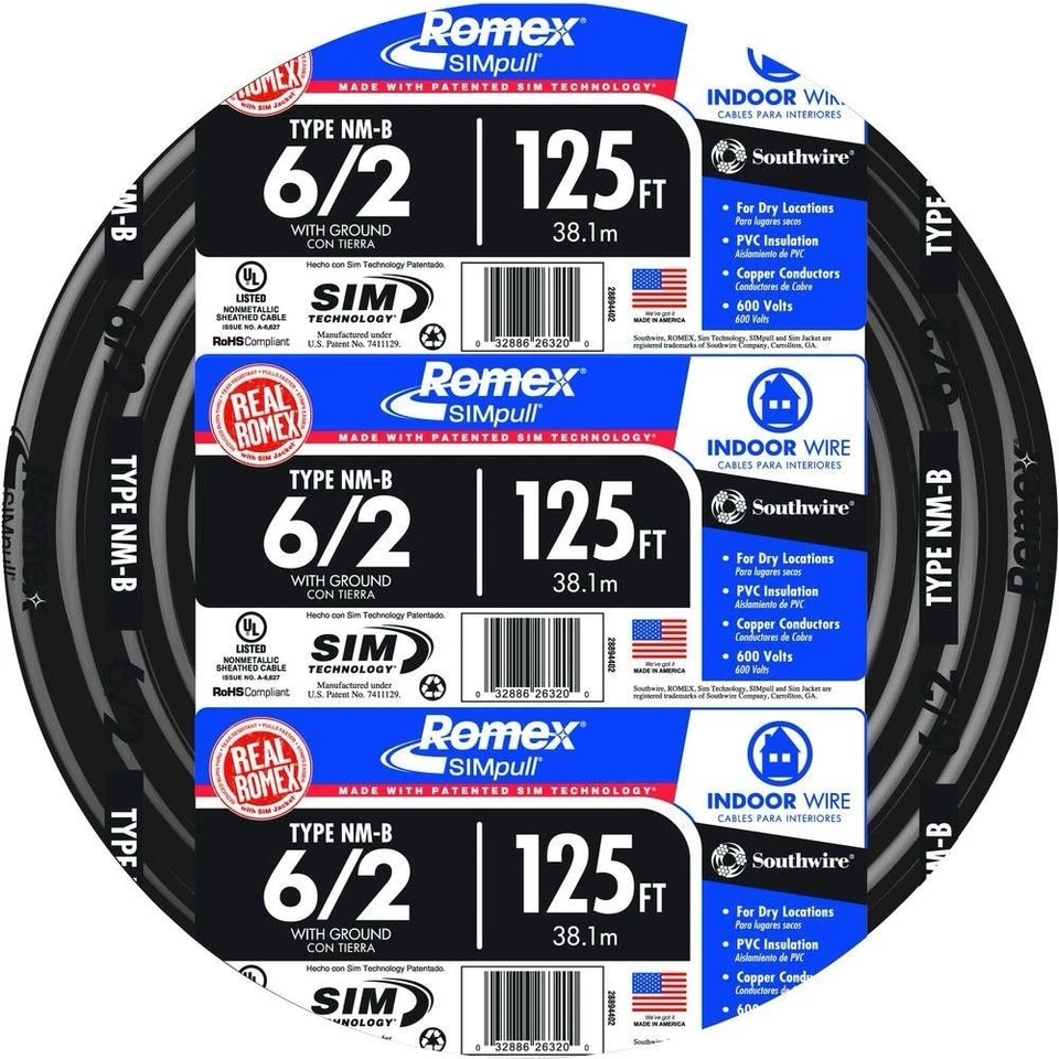 ROMEX 125 ft 6/2 NM-B WG Wire/Cable Non-Metallic FREE SHIPPING