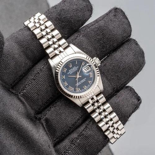 2004 Rolex Ladies Datejust 79174 Blue Roman Dial Box And Papers