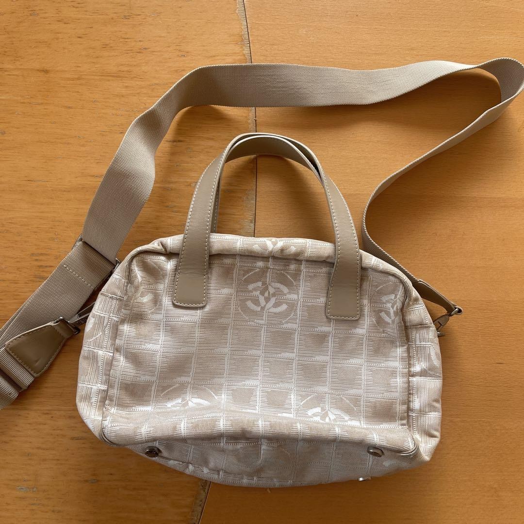 Chanel Travel Line Beige Shoulder Bag Handbag Designer Tote Lightweight Nylon
