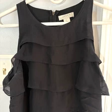 Kenar Womens Sz 8 Black Silk Dress Ruffle Tiered Sleeveless Zip Back