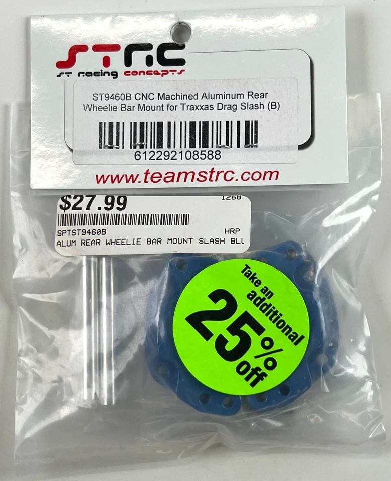STRC ST9460B Blue Aluminum Rear Wheelie Bar Mount for Traxxas Drag Slash New - Image 2 of 2