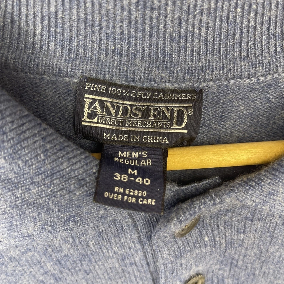 VTG Lands End Men’s Fine 2 Ply 100% Cashmere Sweater Size M Blue Rugby Polo 90s - Image 3 of 4
