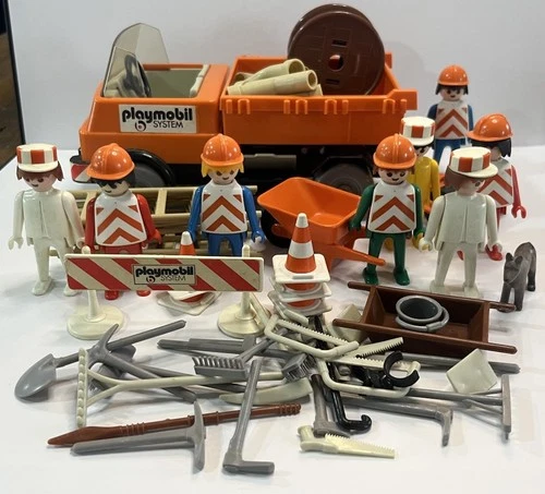 Vintage Playmobil System Construction Set Road Crew With Truck Mixed Lot 1970s