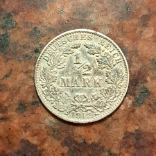1912-D GERMANY 1/2 MARK COIN .900 SILVER - HIGH GRADE - #B7078
