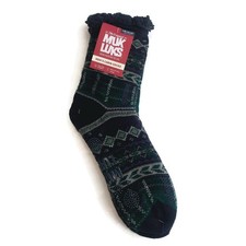 MUK LUKS Mens Cabin Socks L/XL Shoe Size 11/13 Green Blue Multi Warm and Cozy RT