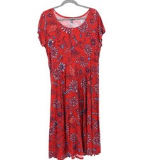 Chaps Floral Midi Dress Womens 3X Red Casual Bloomcore Cottagecore Resort Boho