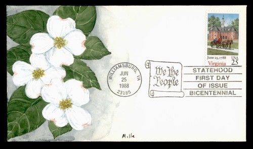 DR WHO 1988 FDC VIRGINIA BICENTENNIAL MILLE HAND COLORED CACHET w9160
