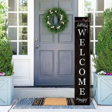 Welcome Porch Sign Decor Wooden Hanging Door 47 inches x 8 inches, black