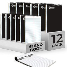12 Pack Spiral Steno Pads, 6 x 9, Gregg Rule, Black Steno Pad, Long Lasting -...