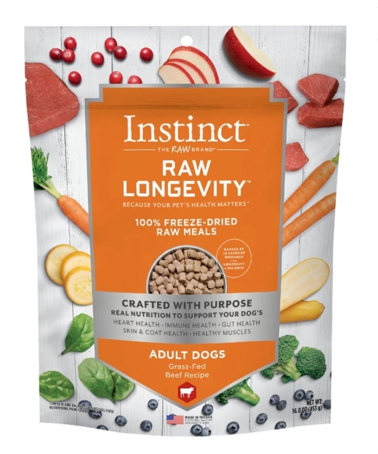 16oz Instinct Raw Longevity Beef Freeze-Dried Adult Dog Food