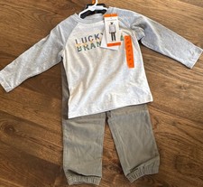 NWT Lucky Brand Boy's 2 Piece Set Size 2T Long Sleeve Gray/Olive