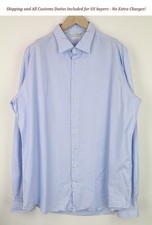 Suitsupply Men's Shirt 47L/18.5L Slim Blue Striped Made Of Pure Cotton Shirt