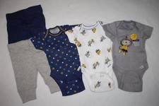 Baby Boys 5 PC CLOTHING LOT Gray Navy Blue MONKEY SPORTS Bodysuits  Pants NB