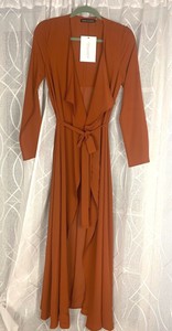 burnt orange wrap dress